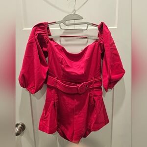 Choosy Magenta Puff Sleeve Belted Romper Size 4 NWT